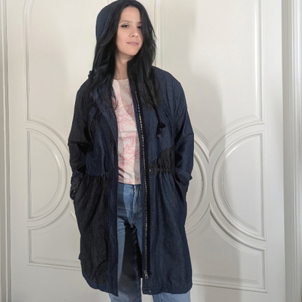 BROOKLYN INDUSTRIES Two Tone Panel Utility Hooded Coat ~ EUC